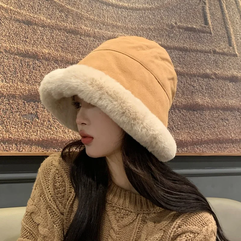 

Fisherman Hat Female Autumn and Winter Wild Lei Feng Hat Winter Warm Ins Black Thick Lamb Wool Warm Plush Basin Hat
