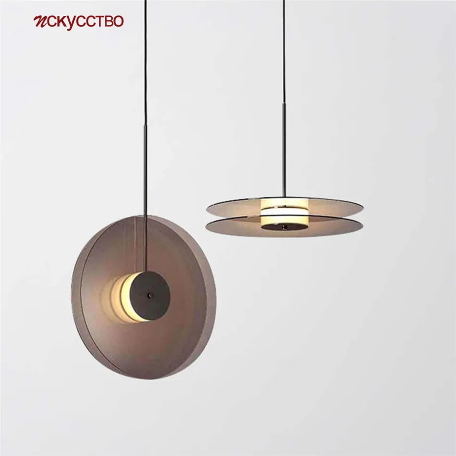 

Postmodern Round Grey Glass Pendant Lights Creative Living Room Decoration Suspension Luminaire Fashion Hallway Led Hanging Lamp