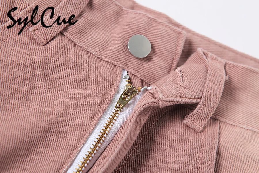 

Sylcue Autumn new pink ripped jeans street fashion girl trend straight leg pants do old gradient colour retro style female wear