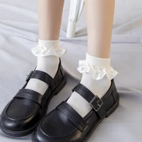 fashion vintage black white lolita princess socks harajuku ruffle cosplay anime short sock women casual cotton students soxs