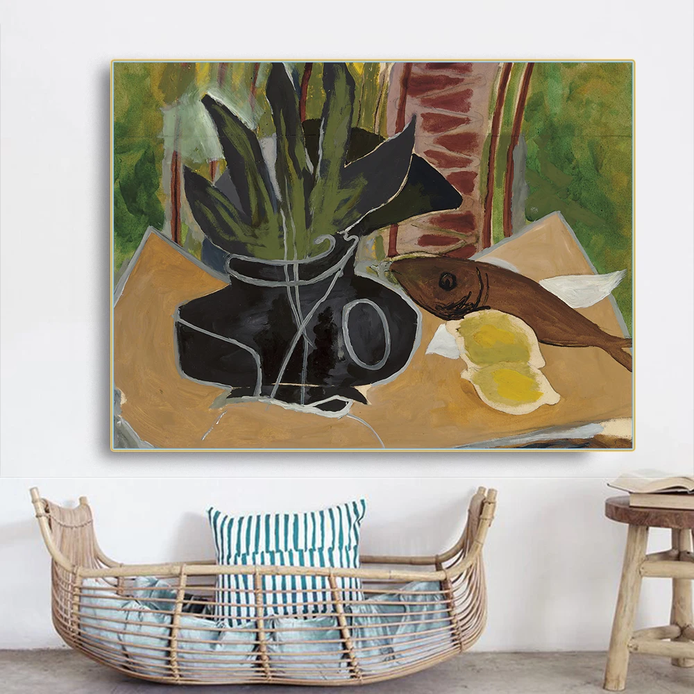Цитон Холст Картина маслом Жорж Braque 《 натюрморт ваза и рыба Artwork художественное