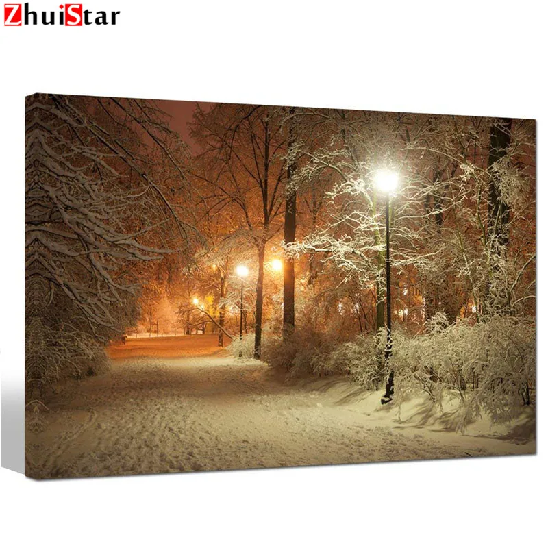 5D алмазная живопись зимний парк аллея Сияющие фонари наборы для вышивки