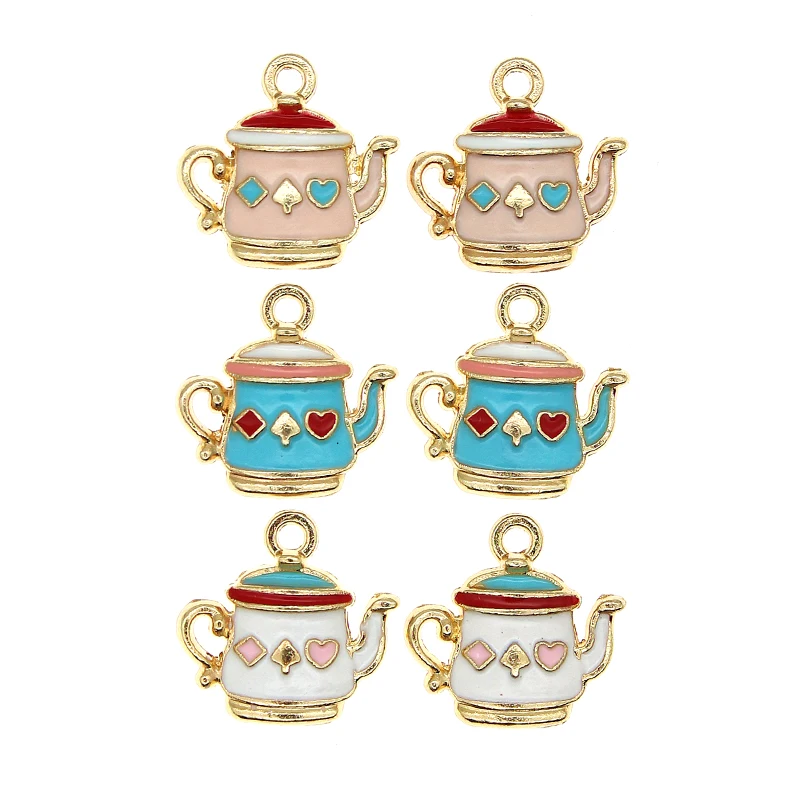 10 шт./лот прекрасный чайник чайный покер эмалевые подвески для DIY ювелирных