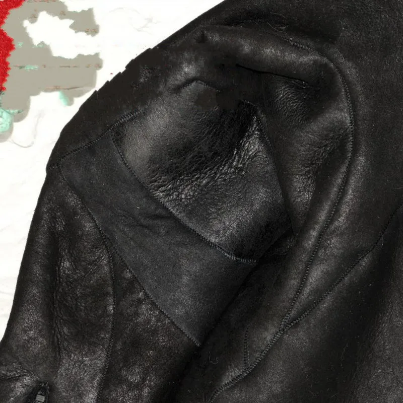 

Jacket Luxury Shearling Biker Men Winter Real Fur Sheepskin Casual Short Hooded Coat Streetwear Warm Thick Zipper Black Jacket