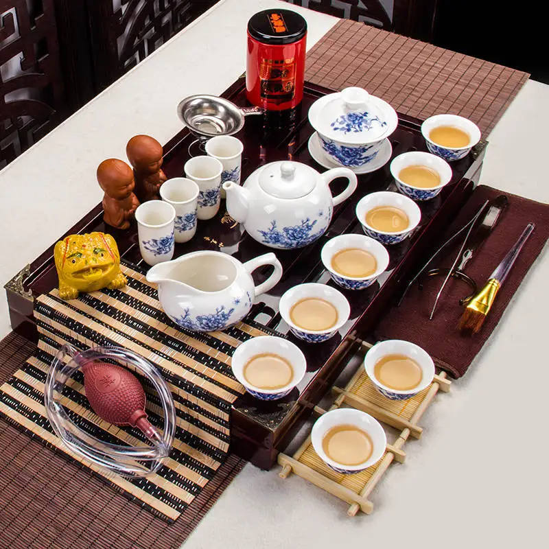 

Excellent Purple Clay Kung Fu Tea Set Teapot Gaiwan Infuser Chahai Wooden Bamboo Tray Chinese Tea Ceremony Set