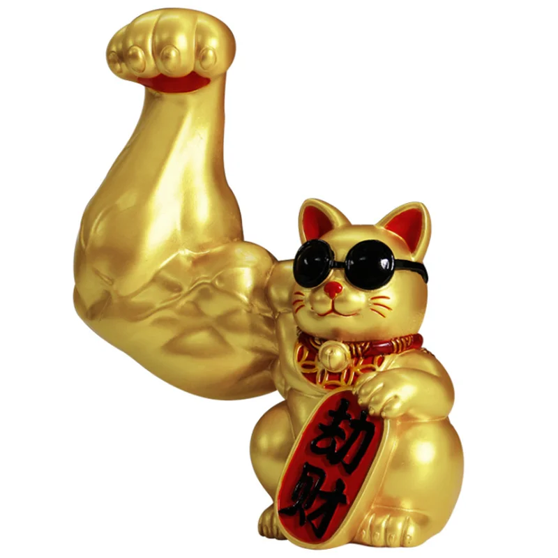 

ERMAKOVA Creative Arm Muscle Lucky Cat Decoration Gift Modern Home Decoration Accessories Resin Golden Handicraft Shop Decor