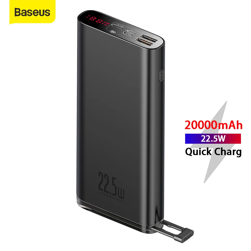 Baseus Power Bank 20000 мАч 3 0 USB Type C PD Быстрая зарядка повербанк внешний аккумулятор для
