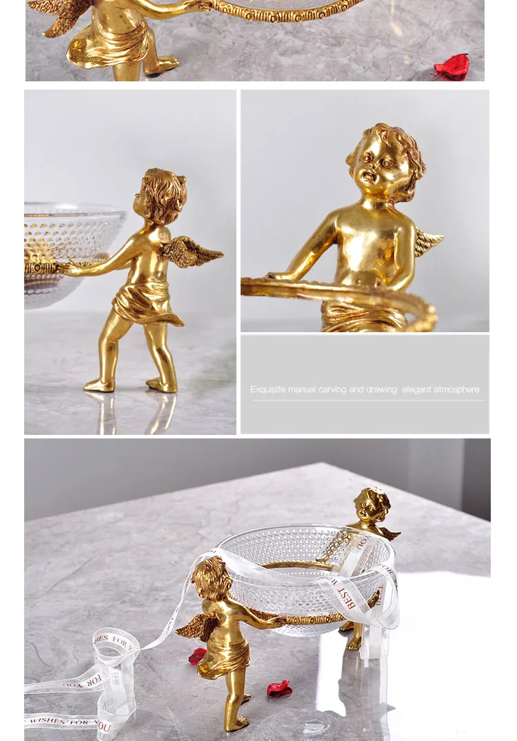 Роскошная золотая латунная посуда для мальчиков с двумя ангелами и эльфом