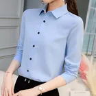 Женская Офисная рубашка с отложным воротником, Однотонная рубашка с длинным рукавом, модная блузка на пуговицах для отдыха, женские топы, повседневные рубашки, осень