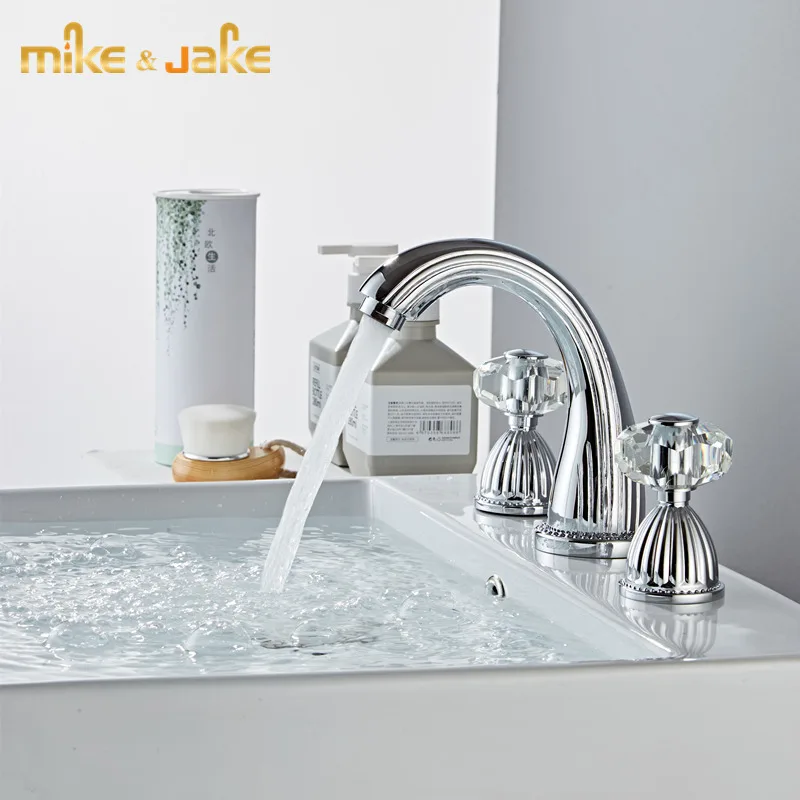 Роскошный хромированный смеситель для раковины с тремя отверстиями латунный