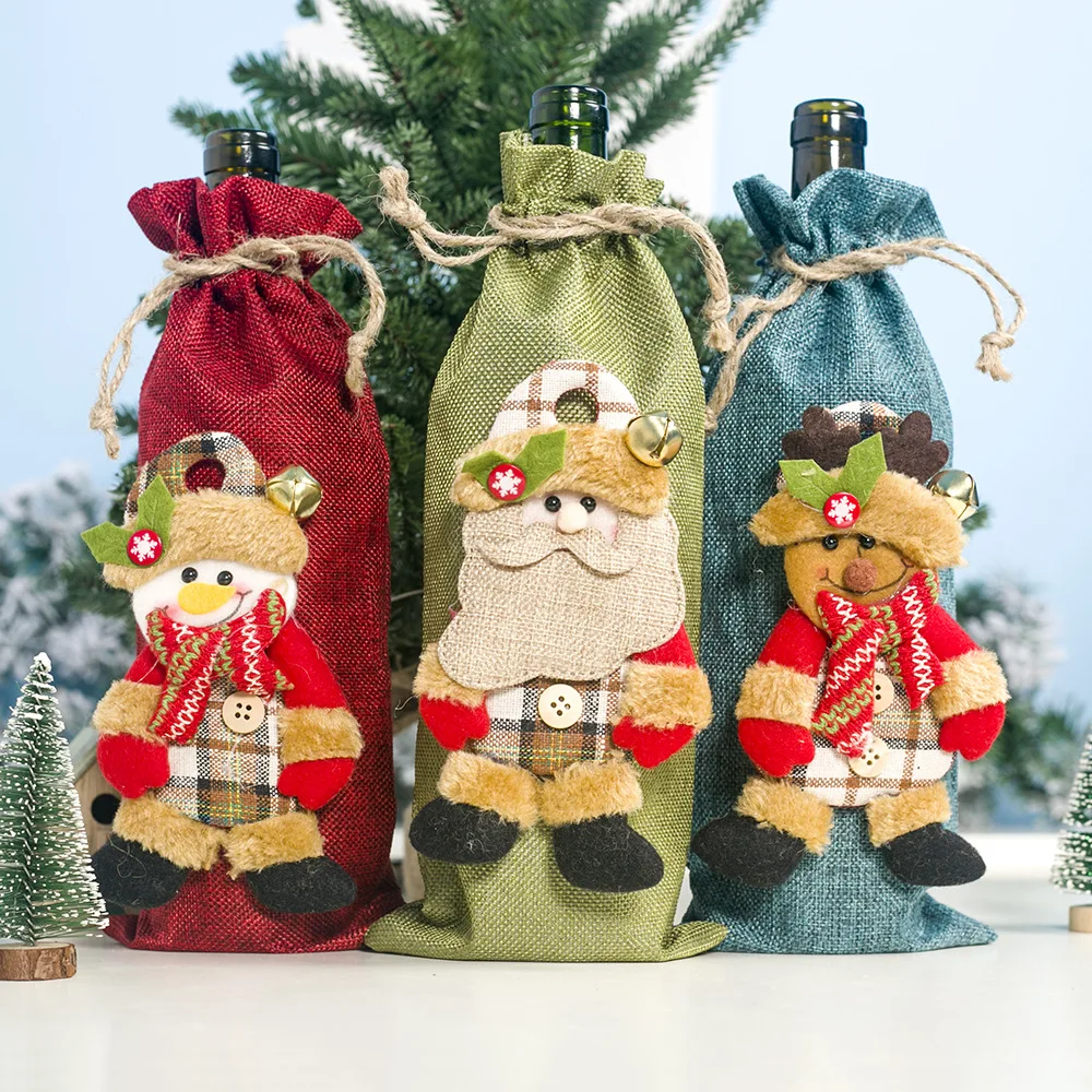 

Santa Claus Wine Bottle Cover Christmas Decorations For Home 2021 Christmas Stocking Gift Bag Navidad New Year Party Decor 2020