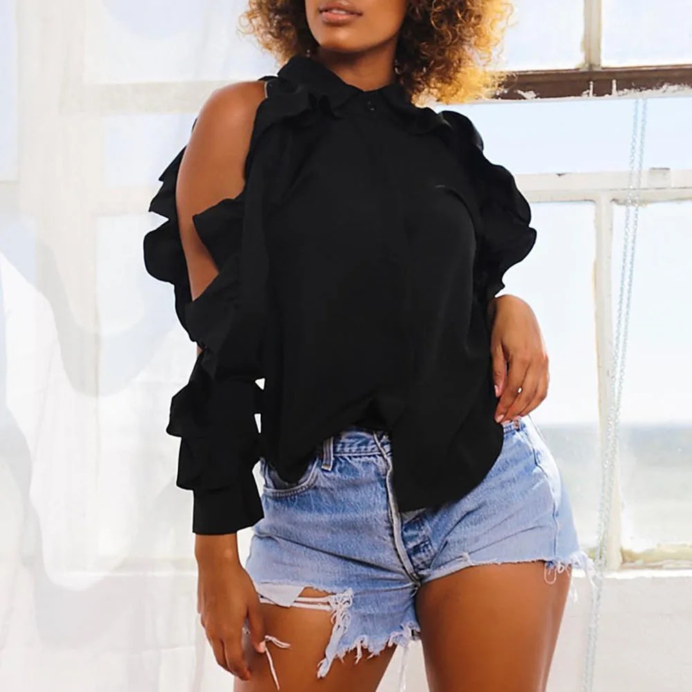 Сексуальная женская блуза осень 2019 с длинным рукавом вечерние шикарные рюшами