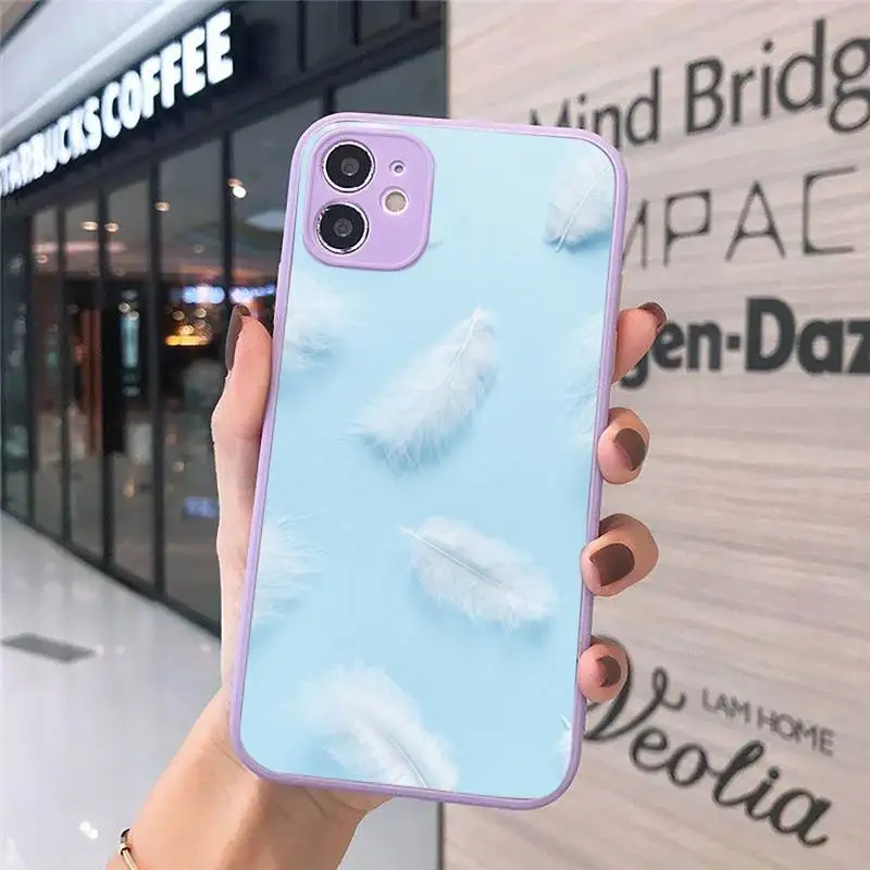 

feather color white green pink Phone Cases Matte Transparent for iPhone 7 8 11 12 s mini pro X XS XR MAX Plus cover funda