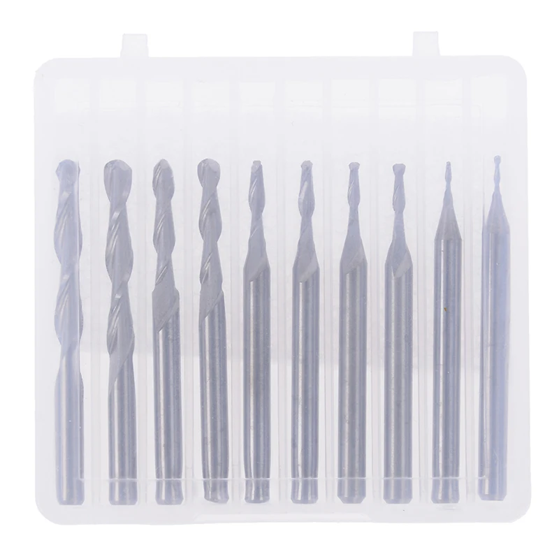 

10Pcs 5 specifications 1.0-3.175mm Ball-end spiral milling cutter Acrylic Burrless Engraving Machine Tools Accessories