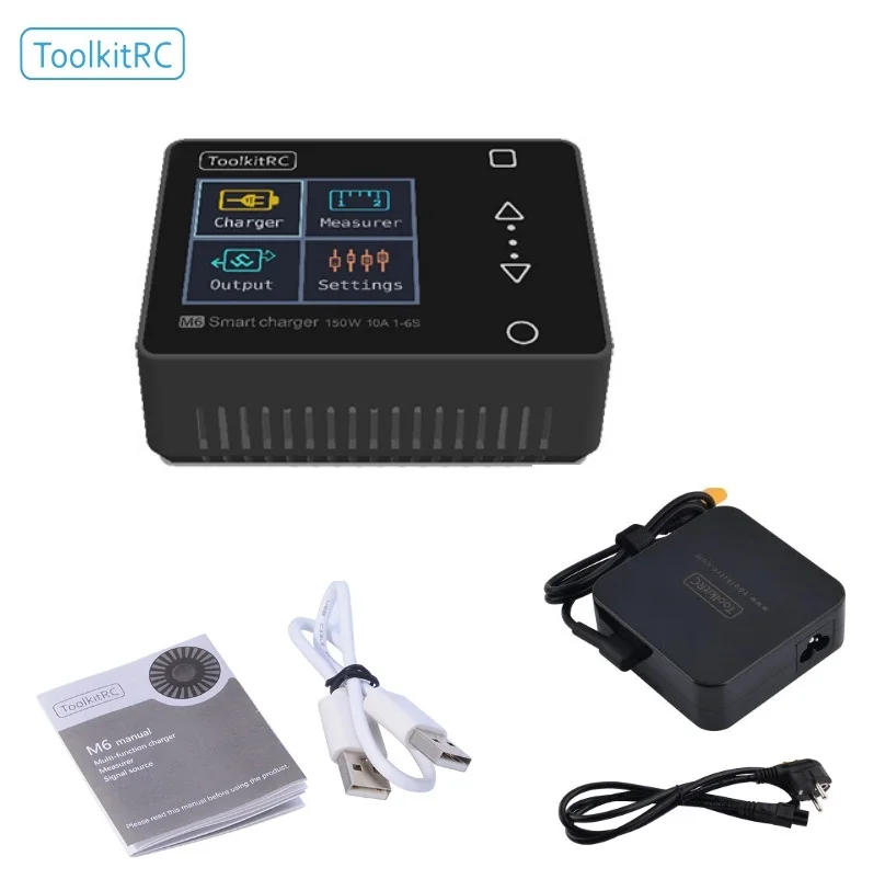 

ToolkitRC M6 150w 10A Servo Tester Tool DC Output 1-6s Color Screen Multi-function Charger with XT60 100W adapter