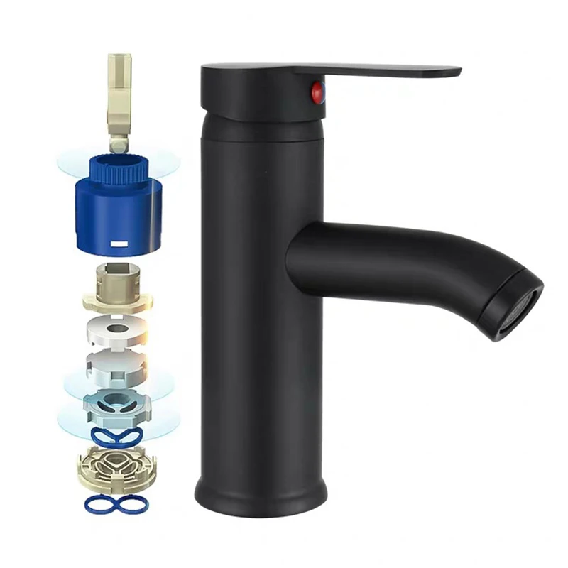 

Basin Sink Bathroom Faucet Deck Mounted Hot Cold Water Basin Mixer Taps Stainless Steel Matte Black Lavatory Sink Tap Tools