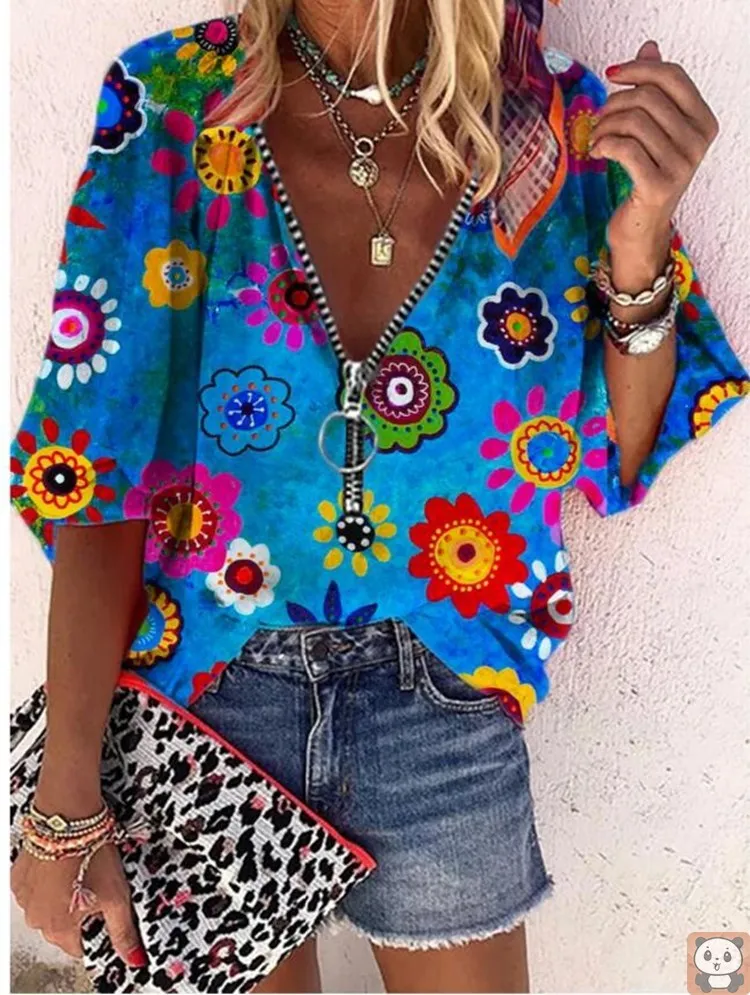 Женская приталенная Блузка с V-образным вырезом на молнии | одежда