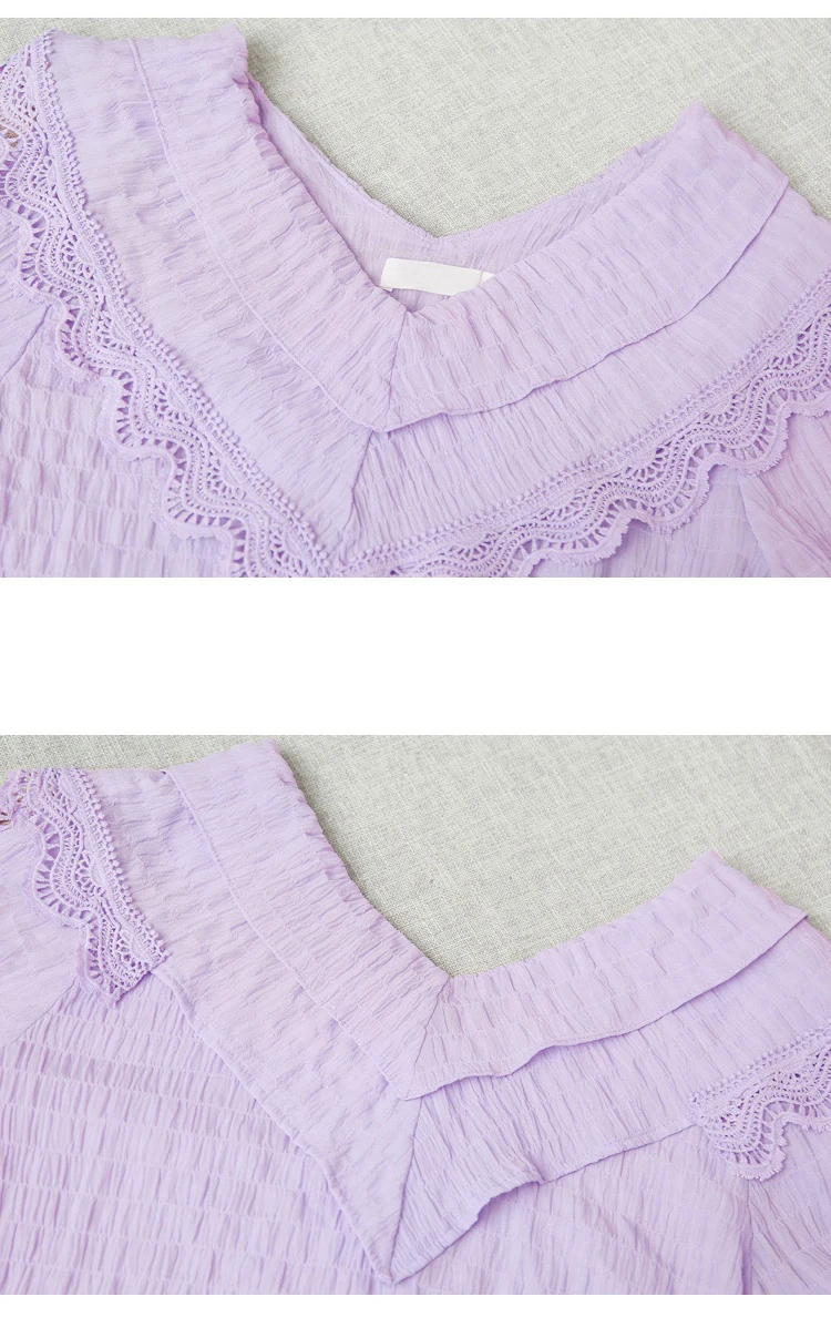 бант v-образный воротник шифон кружева Женские топы Модная рубашка Летние