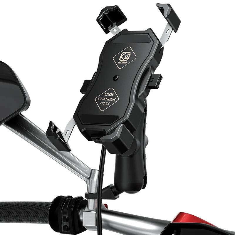

360 Degree Rotation Bracket Motorcycle Wireless Charger Phone Mount with QC3.0 USB Fast Charge Phone Holder for cellphone