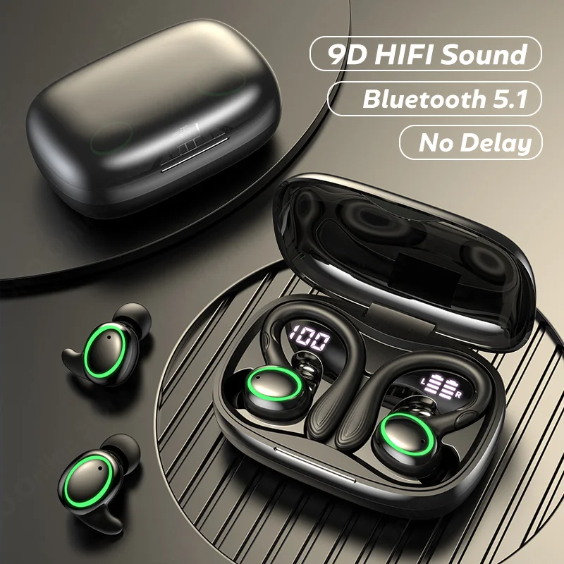 

Беспроводные наушники TWS, Bluetooth 5,1, наушники с заушным крючком без задержки, наушники-вкладыши, спортивные микрофоны, светодиодный дисплей