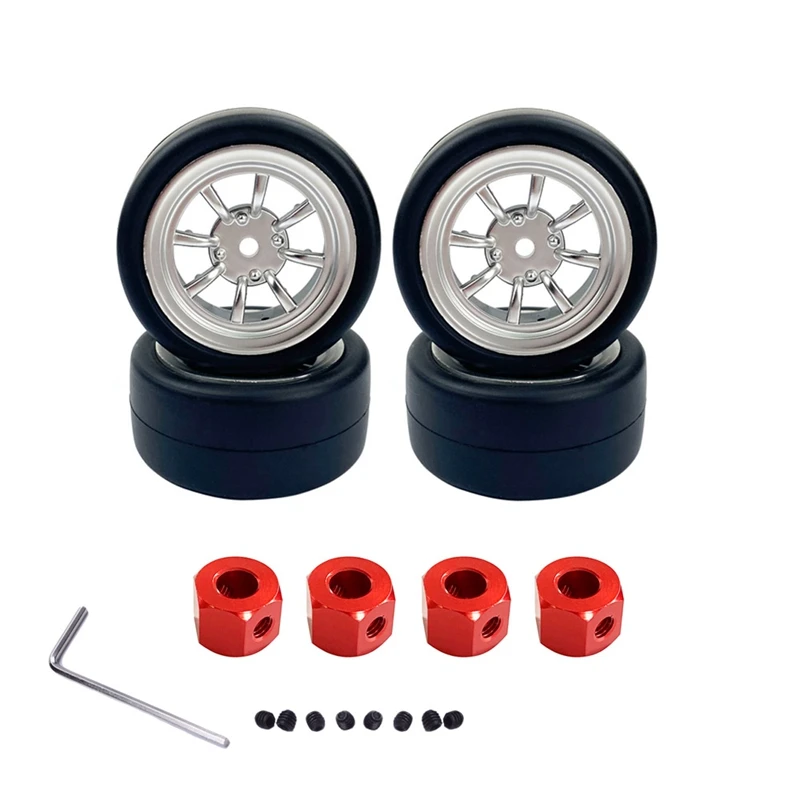 

for WPL D12 1/10 RC Car Upgrade Parts Wheel Rim and Rubber Drift Tire Tyres Set with 5mm to 12mm Combiner