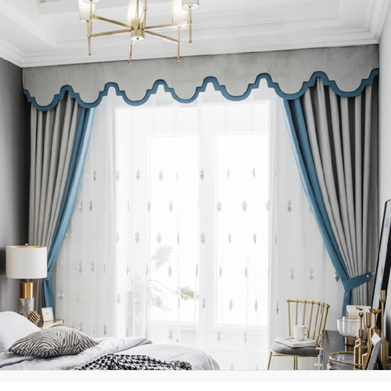 

Nordic Style Two-color Stitching Curtains Bamboo Knotted for Linen Blackout American Living Room Bedroom Curtains Tulle Custom