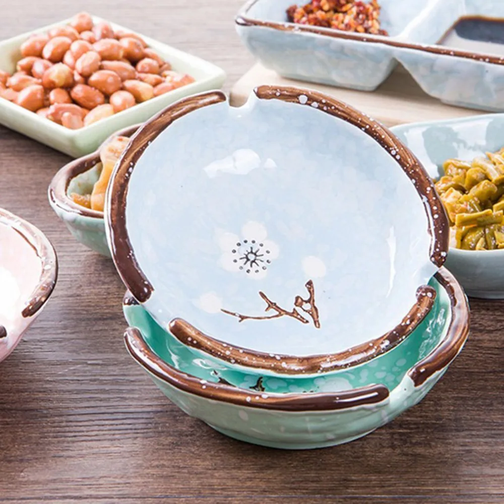 Трехцветная керамическая посуда в японском стиле со снежинкой шестиугольная