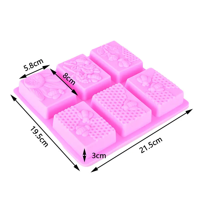

1pc Honey Bee Silicone Soap Mold diy Handmade Craft 3D Soap Mold Silicone Rectangular 6 Forms Soap Molds For Soap Making