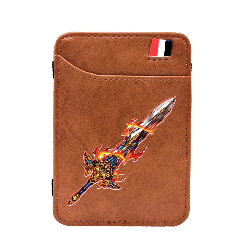 

Classic Game Sword Digital Printing Leather Magic Wallets Men Women Vintage Credit Card Package Mini Money Clip Glif