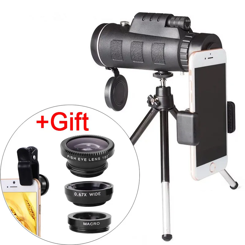 

Mobile Phone Camera Lens 40x Telescope Telephoto 40X60 Lenses + 3in1 Fisheye Wide Angle Macro Lentes for Samsung