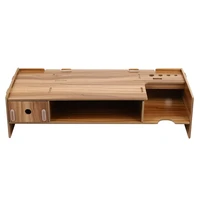 wooden monitor stand riser computer desk organizer with keyboard mouse storage slots for office supplies school computer heighte