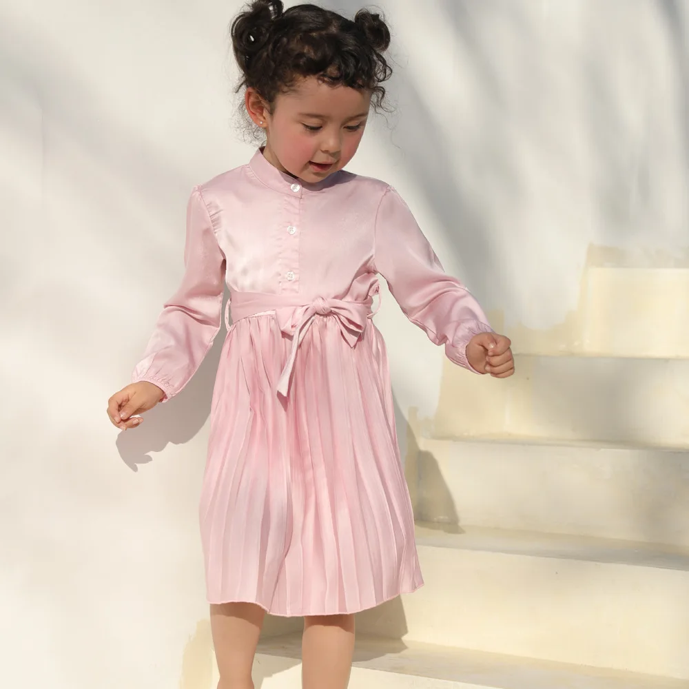 

2021 Summer New Design Family Matching Outfits Parent-child Satin Silk Shirt Dress Mother-daughter Dress Family Look Clothes