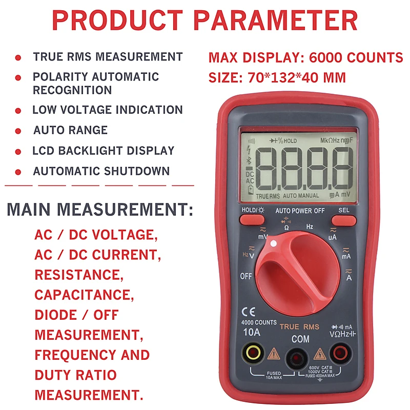 Universal High Precision Digital Multimeter 6000 Counts Auto Ranging Tester Intelligent NCV True RMS Anti-Burning ammeter meter