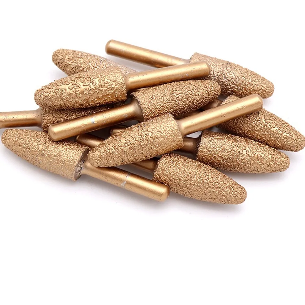 

1PCS Diamond Grinding Head 6MM Shank Bullet Vacuum Brazed Diamond Burrs Alloy Grinding Head Stone Jade Peeling Carving Tools