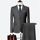 Пиджак + брюки + жилетНовинка 2020, мужские деловые облегающие костюмы, свадебный костюм из трех предметов, блейзеры, пальто, брюки, жилет