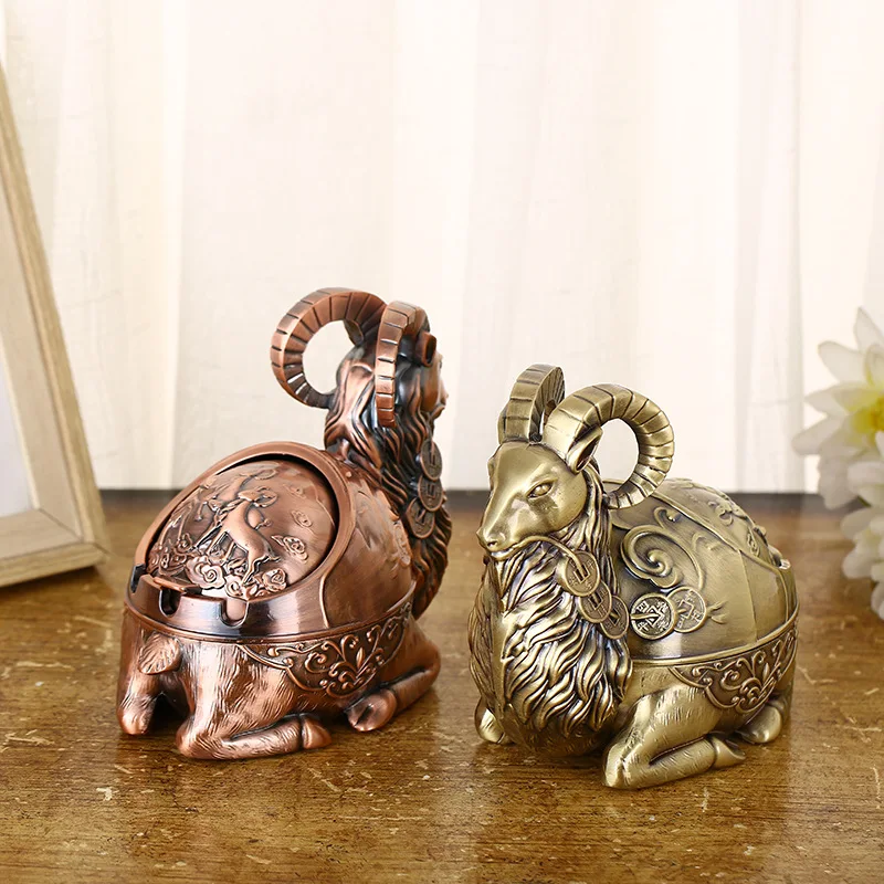 

Zinc alloy Home creative fashion office windproof fall proof goat ashtray with cover Home Dcor