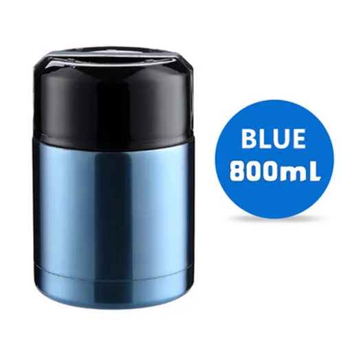 800ml Blue 800 мл/1000 мл двойной термос из нержавеющей стали контейнеры для супа большая емкость термосы Портативный Ланч Bento Box - Цвет: 800ml Blue