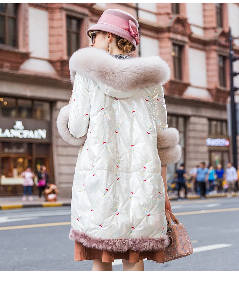 Пальто из натурального меха женский пуховик с воротником лисьего зимнее пальто