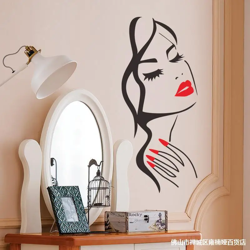 Sale Beauty Salon Hairstyle Room Decoration Hand Girl Face Wall Sticker Nail Shop Design Art Poster Mural Decals Hot | Обустройство