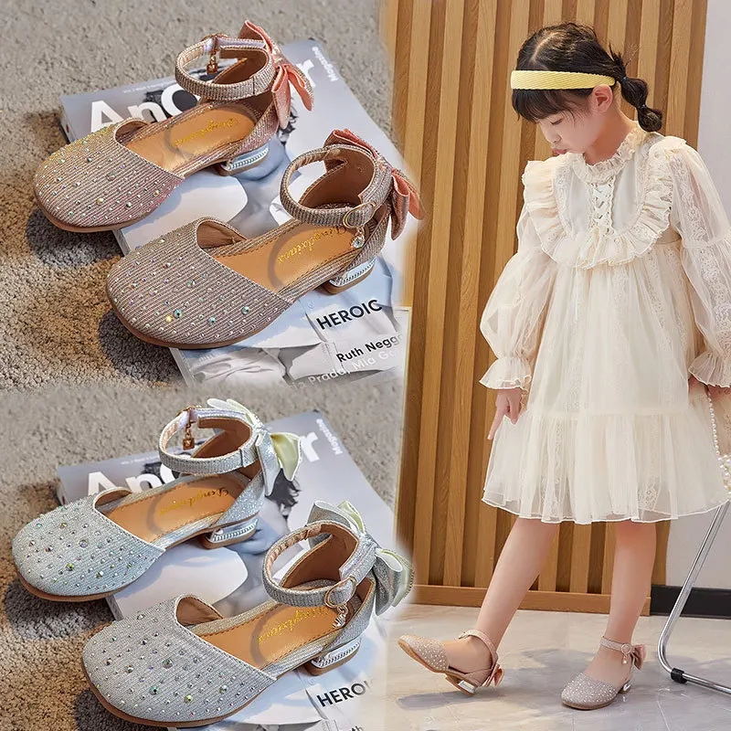 

2021New Style Shoes Children Rhinestone Butterfly Girls Princess Shoes for Wedding Party Dance Performance Shoes Kids 3-12T