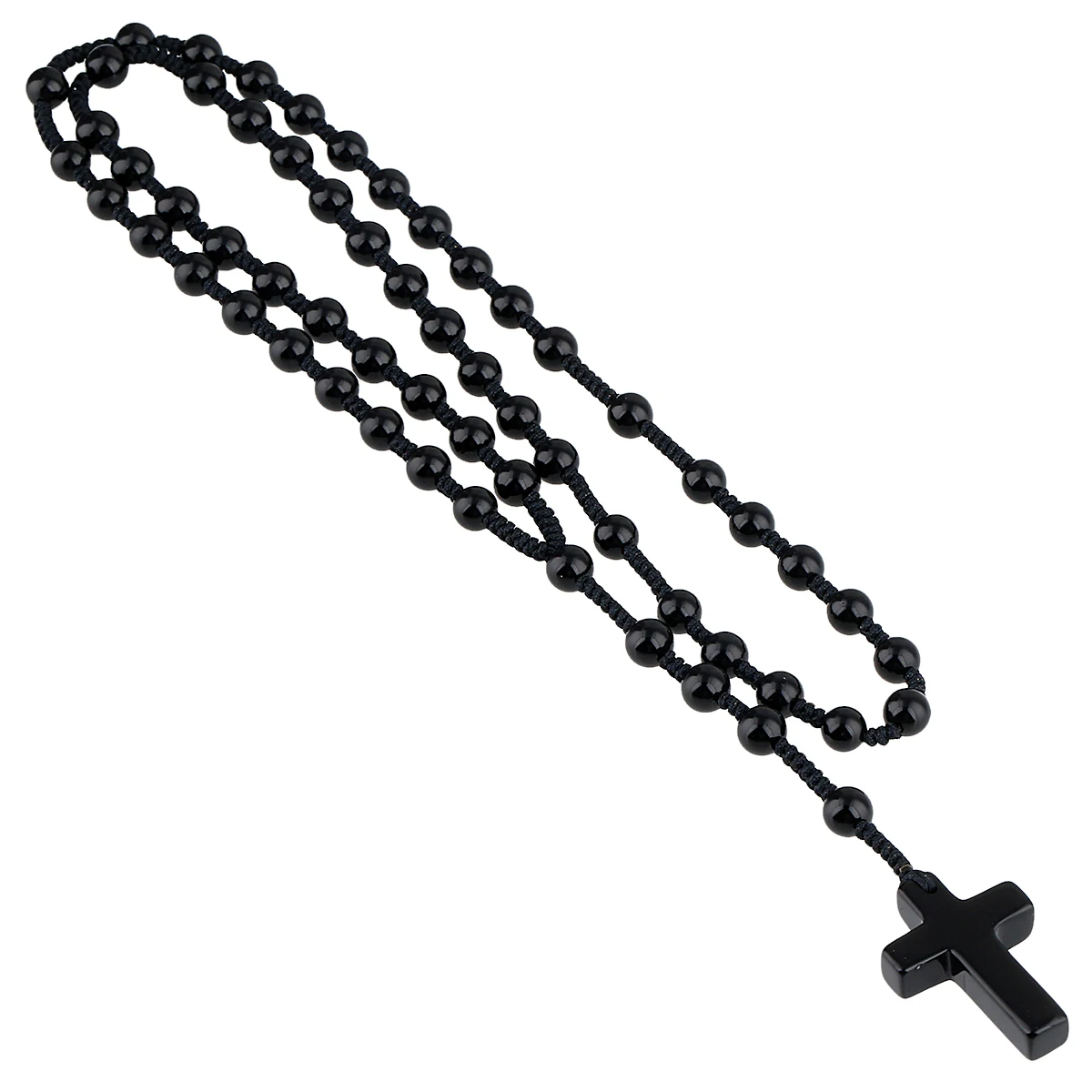 

TUMBEELLUWA Reiki Healing Rock Quartz Cross Pendant Necklace Natural Crystal Stone Beads Long Chain Men Women Jewelry