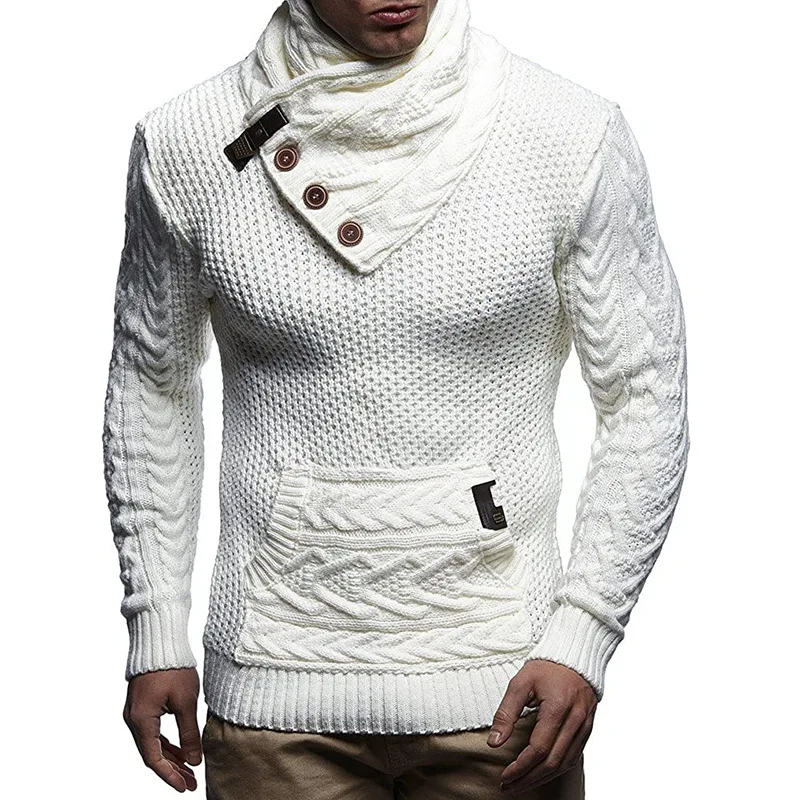 Autumn and winter 2021 European and American men's sweater solid color button high neck sweater large men's wear