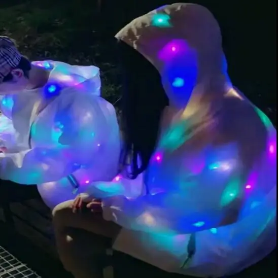 Светодиодные толстовки с капюшоном яркое пальто светящаяся куртка ткань для