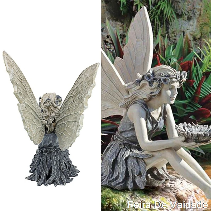 

Со сказочным цветком Скульптура сада ландшафтный дизайн украшение для двора Смола Сидящая Статуя Открытый ангел фигурка ремесло Открытый ...