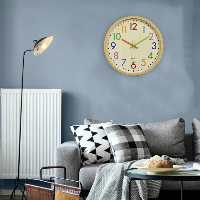 Бесшумные детские настенные часы с большим декоративным управлением цветные для