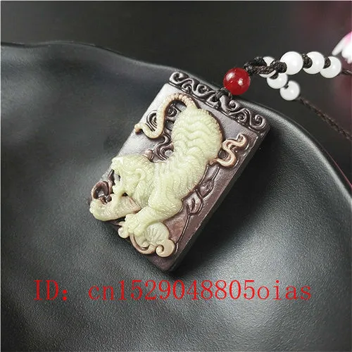 Natural Chinese Jade Tiger Pendant Necklace Fashion Accessories Charm Jewelry Carved Amulet Gifts for Women Men | Украшения и