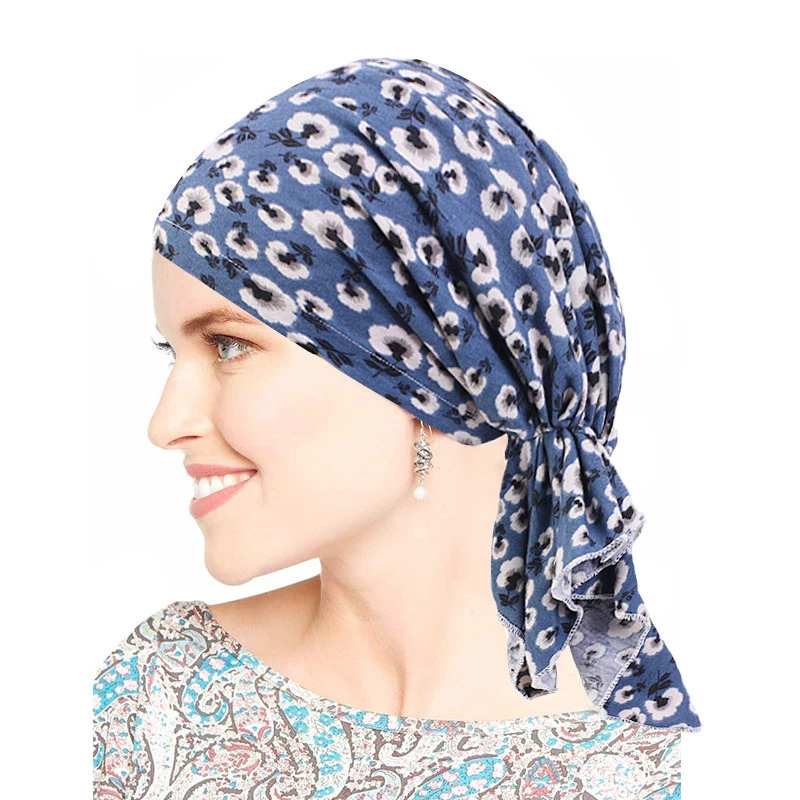 

Женский мусульманский хиджаб, шапки для рака, тюрбан с цветочным принтом, шапка для выпадения волос, головной платок, эластичный хлопковый м...