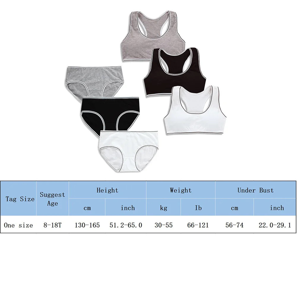 

2021 Girls' And Teenagers' Underwear Set Sports Bra Elastic Girls' Underwear Set Vest Condole Belt Underwear Briefs 2-Piece Set