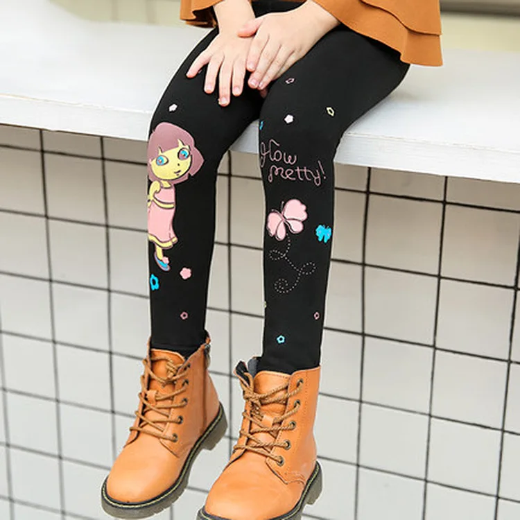 Теплые леггинсы для девочек; сезон осень-зима леггинсы для девочек с цветочным принтом «Hello Cat»; брюки для девочек; Штаны для маленьких девочек детские леггинсы