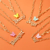 lats cute name letter necklaces for women multilayer acrylic butterfly chain word number pendants necklace 2020 fashion jewelry